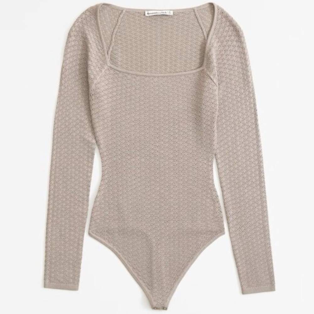 Women’s | Abercrombie & Fitch Pointelle Square Neck Bodysuit, Beige | Medium - Picture 7 of 7
